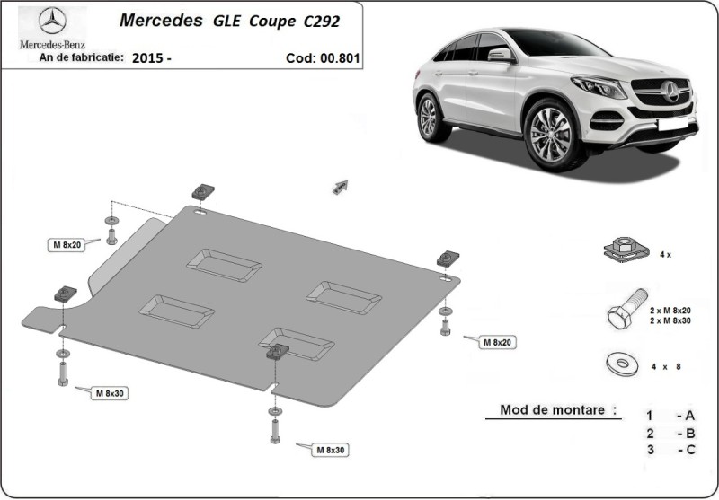 Ocelový kryt převodovky Mercedes GLE Coupe C292 (2015-2019)