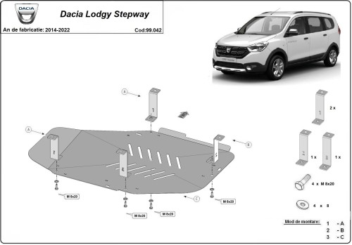 Ocelový kryt palivové nádrže Dacia Lodgy (2014-2022)