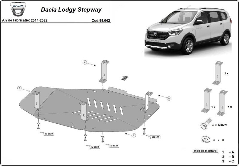 Ocelový kryt palivové nádrže Dacia Lodgy (2014-2022)