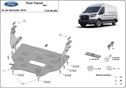 Ocelový kryt motoru Ford Transit  - 4x4 (2013-2023)