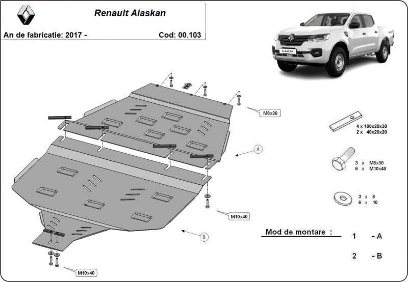 Ocelový kryt převodovky Renault Alaskan (2017-2026)