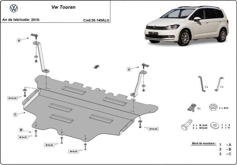 Hliníkový kryt motoru Volkswagen Touran (2015-2026)