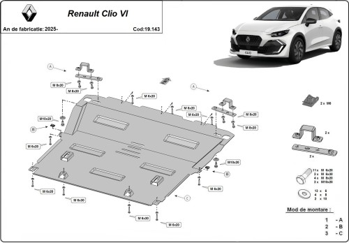 Ocelový kryt motoru Renault Clio (2025-2026)
