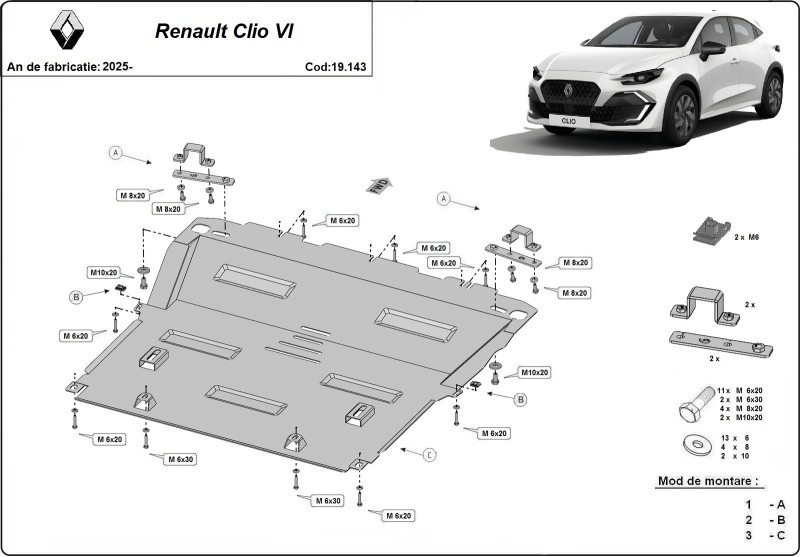 Ocelový kryt motoru Renault Clio (2025-2026)