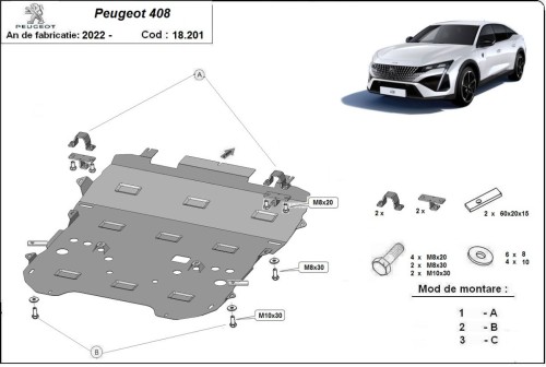 Ocelový kryt motoru Peugeot 408 (2022-2026)