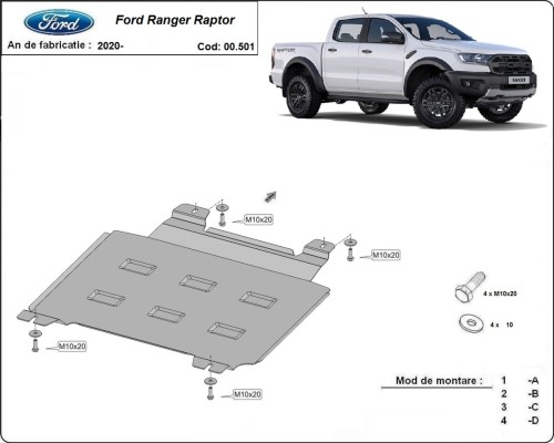 Ocelový kryt převodovky Ford Ranger Raptor (2020-2023)