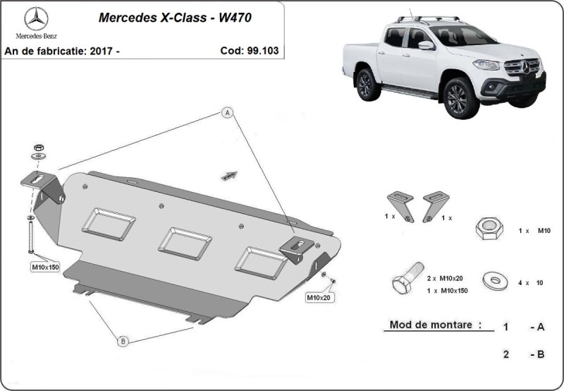 Ocelový kryt chladiče Mercedes X-Class (2017-2020)