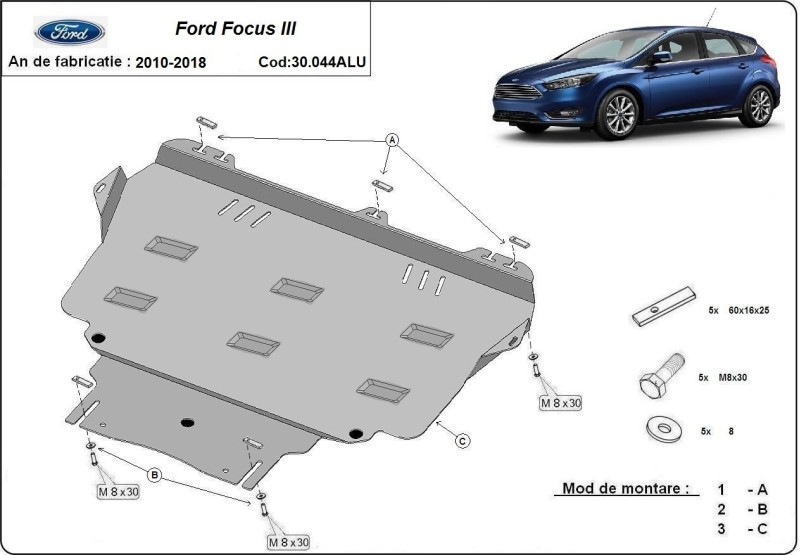 Hliníkový kryt motoru Ford Focus (2010-2018)