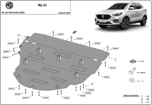 Ocelový kryt motoru MG ZS (2022-2026)