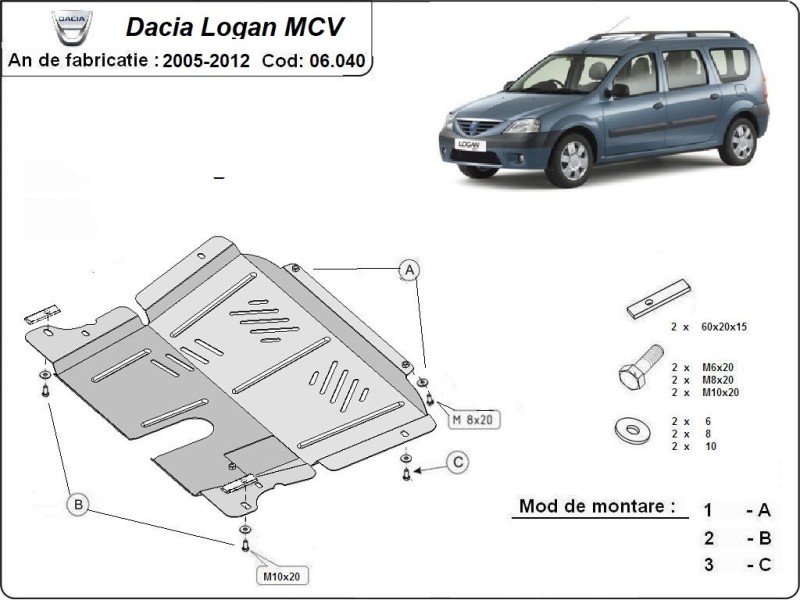 Ocelový kryt motoru Dacia Logan I (2005-2012)