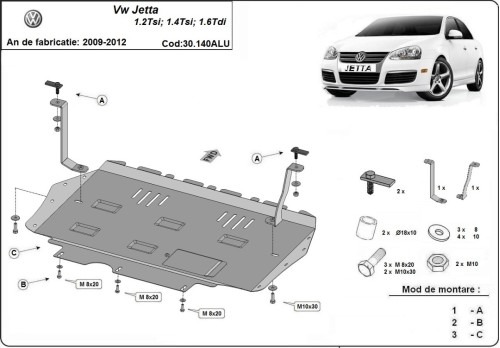 Hliníkový kryt motoru Volkswagen Jetta (2009-2012)