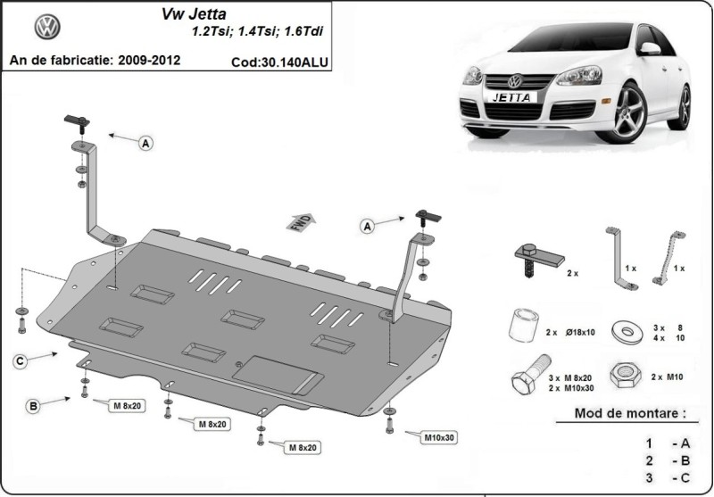 Hliníkový kryt motoru Volkswagen Jetta (2009-2012)