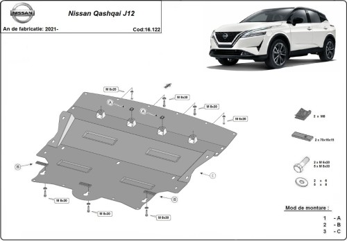 Ocelový kryt motoru Nissan Qashqai J12 (2021-2026)