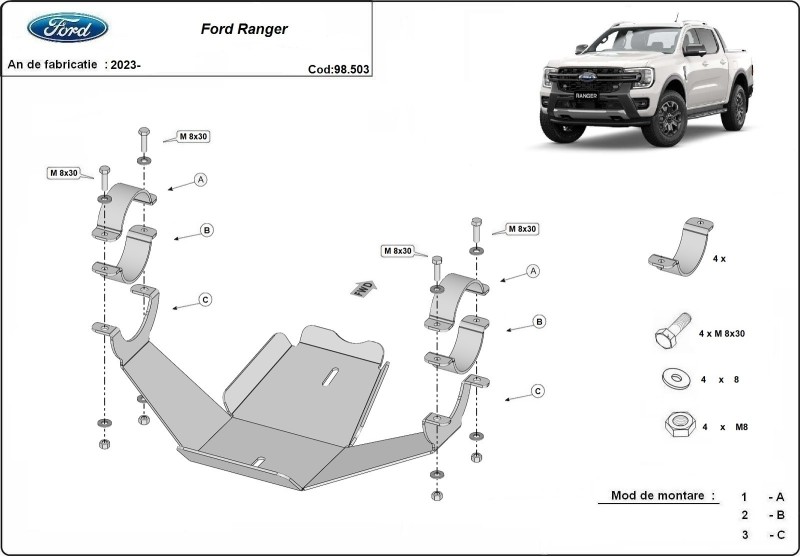 Ocelový kryt diferenciálu Ford Ranger (2023-2026)