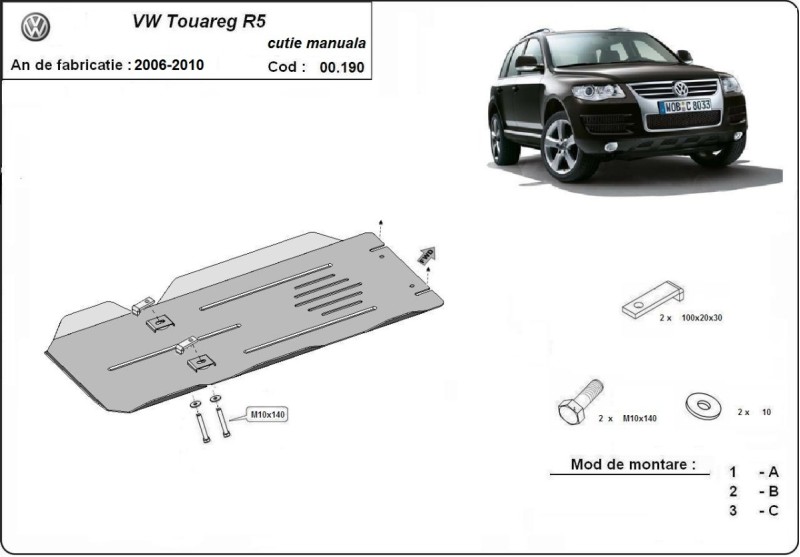 Ocelový kryt převodovky Manuální VW Touareg 7L (2006-2010)