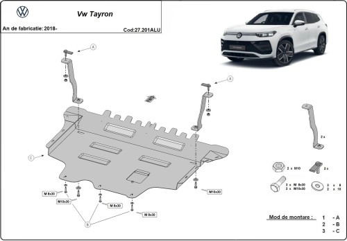 Hliníkový kryt motoru Volkswagen Tayron (2018-2026)