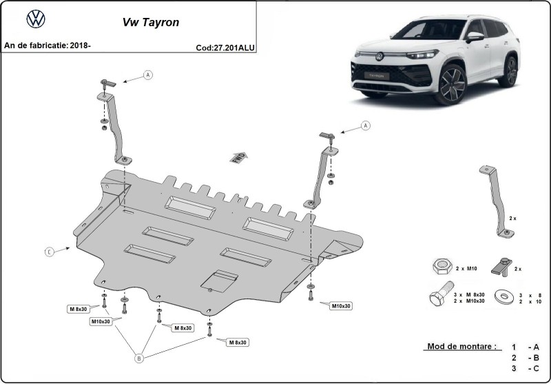 Hliníkový kryt motoru Volkswagen Tayron (2018-2026)