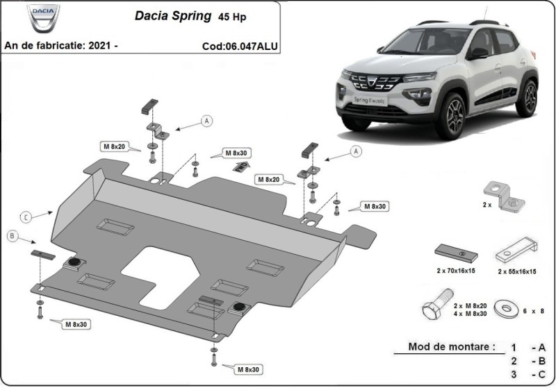 Hliníkový kryt motoru Dacia Spring (2021-2026)