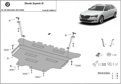 Hliníkový kryt motoru Skoda Superb (2015-2024)