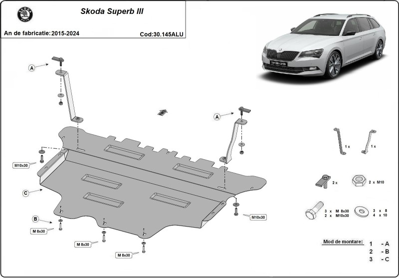 Hliníkový kryt motoru Skoda Superb (2015-2024)