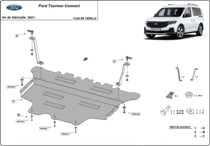Hliníkový kryt motoru Ford Tourneo Connect (2021-2026)