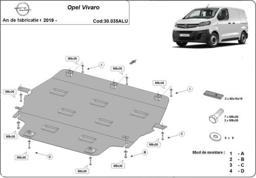 Hliníkový kryt motoru Opel Vauxhall Vivaro (2019-2026)