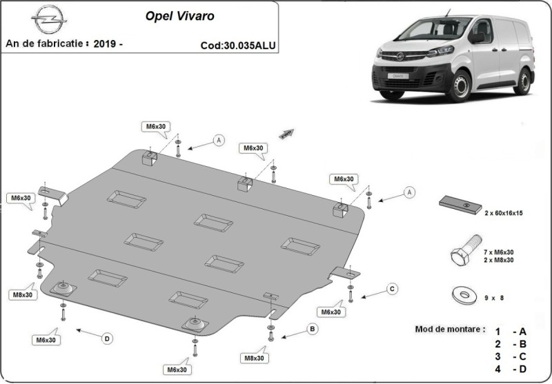 Hliníkový kryt motoru Opel Vauxhall Vivaro (2019-2026)