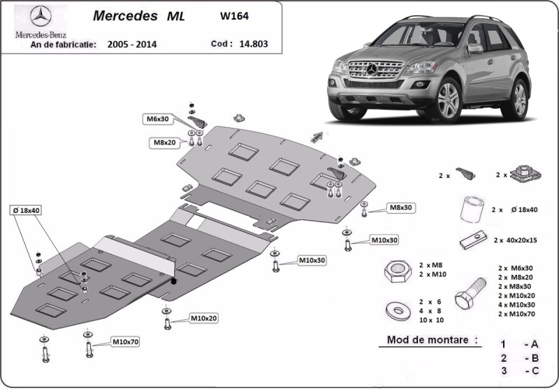 Ocelový kryt motoru Mercedes ML W164 (2005-2011)