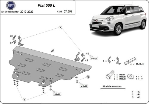 Ocelový kryt motoru Fiat 500 (2012-2022)