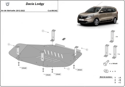 Ocelový kryt palivové nádrže Dacia Lodgy (2012-2022)