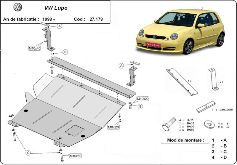 Ocelový kryt motoru VW Lupo (1999-2005)