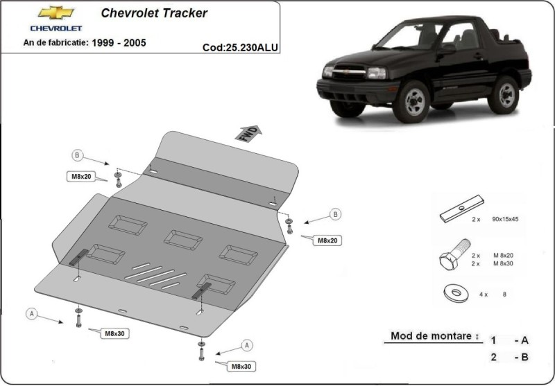 Hliníkový kryt motoru Chevrolet Tracker (1999-2005)