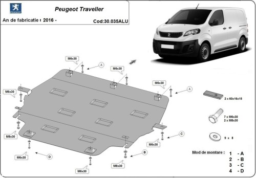 Hliníkový kryt motoru Peugeot Traveller (2016-2026)