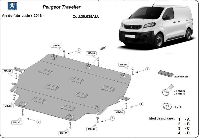 Hliníkový kryt motoru Peugeot Traveller (2016-2026)
