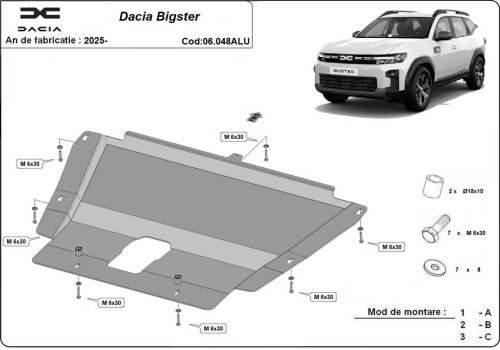 Hliníkový kryt motoru Dacia Bigster (2025-2026)