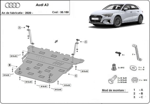 Ocelový kryt motoru Audi A3 (2020-2026)