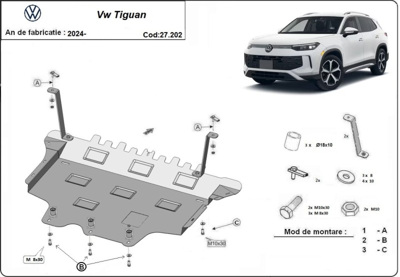Ocelový kryt motoru Volkswagen Tiguan (2025-2026)