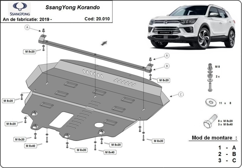 Ocelový kryt motoru SsangYong Korando (2019-2026)