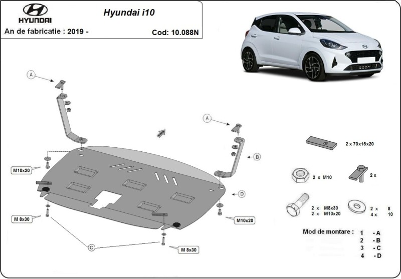 Ocelový kryt motoru Hyundai i10 (2019-2026)