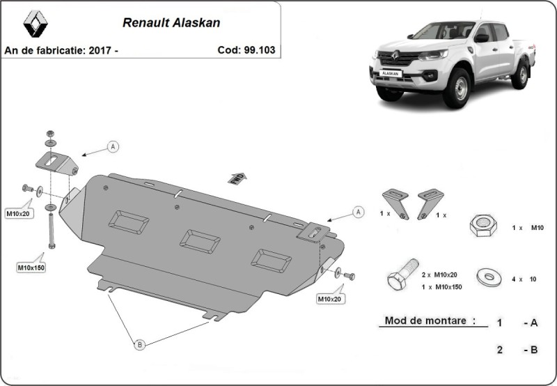 Ocelový kryt chladiče Renault Alaskan (2017-2026)