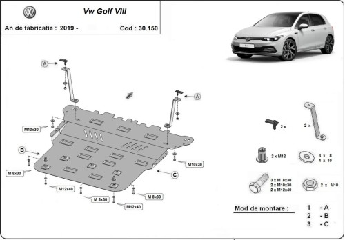Ocelový kryt motoru VW Golf 8 (2019-2026)