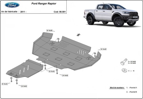 Ocelový kryt motoru Ford Ranger Raptor (2020-2023)