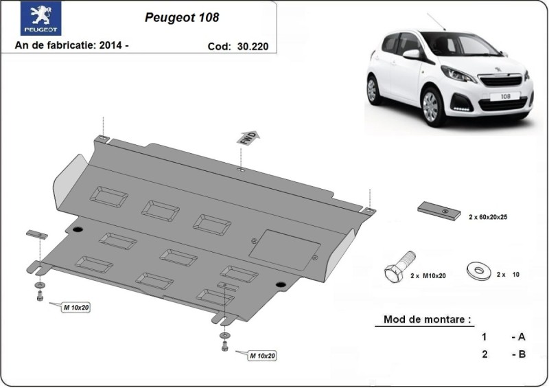 Ocelový kryt motoru Peugeot 108 (2014-2021)