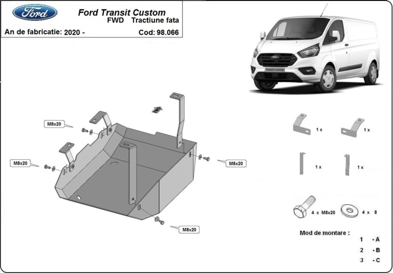 Ocelový kryt AdBlue Ford Transit Custom (2020-2023)